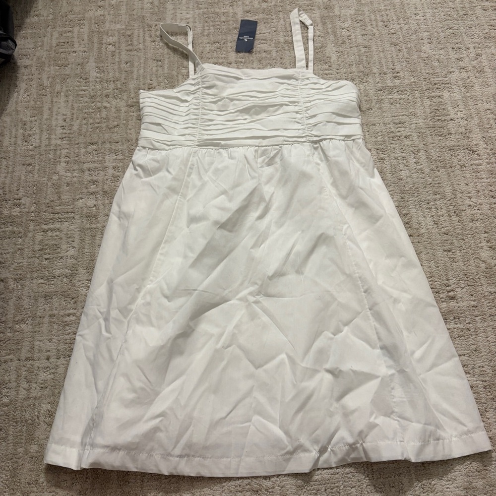 Abercrombie girls white ruched cotton blend poplin sleeveless dress BNWT
